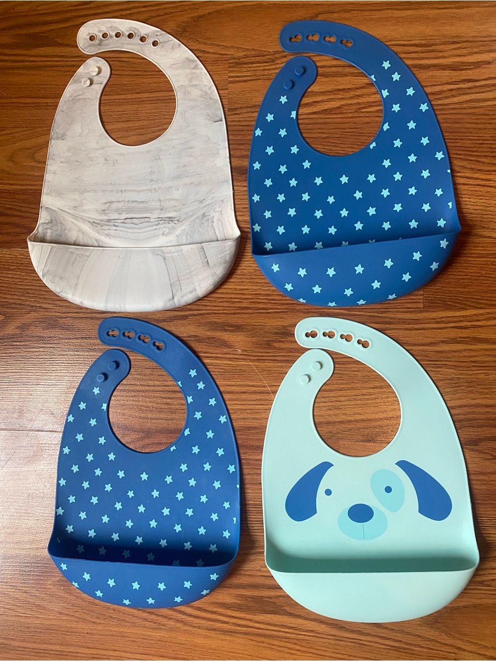 cloud island Silicone Baby Bibs - Marble, Navy Star, Light Blue Puppy